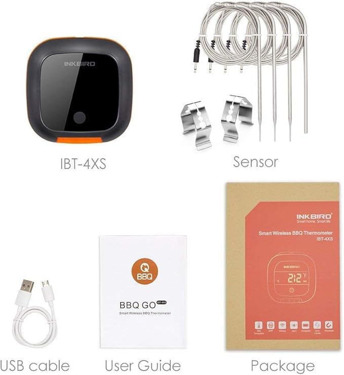 Inkbird Bluetooth Digital Wireless Meat Thermometer with 4 Probes Timer, Alarm,150 ft Barbecue Cooking Kitchen Food Meat Thermometer for Grill BBQ Smoker, Oven, Drum