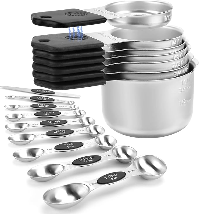 Magnetic Measuring Cups and Spoons Set (Black-16Pcs)