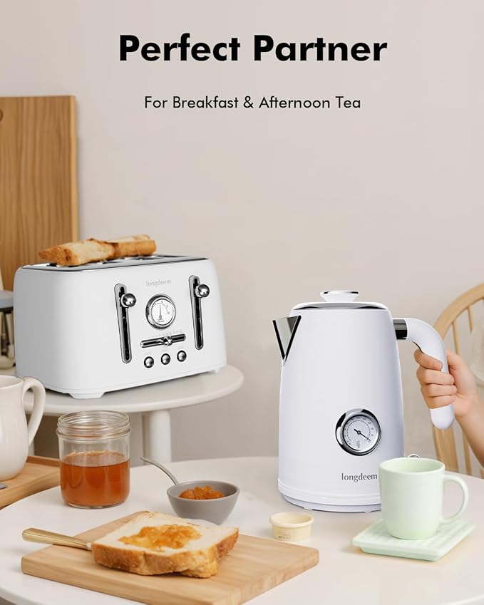 LONGDEEM 1L Small Electric Kettles Stainless Steel, Portable Travel Mini Hot Water Boiler Heater, Cool Touch Teapot, Auto Shut-Off & Boil-Dry Protection for Cooking, Business Trip and More, White