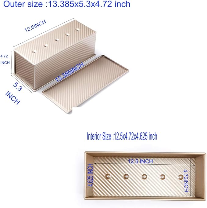 Monfish Large Loaf Pan w Lid Pullman Bread Pan 2.2lb dough Aluminized Steel Commercial Grade Non Stick Loaf Baking Pan
