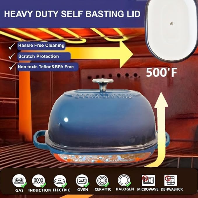 Cast Iron Bread Oven,6 QT Bread Oven,Thick Enameled Loaf Pan with Lid,Bread Pans for Homemade Bread,14.5"Dutch Oven for Bread Baking,Dutch Oven-with Silicone Baking Mat&Recipe,Gifts for Family,Blue