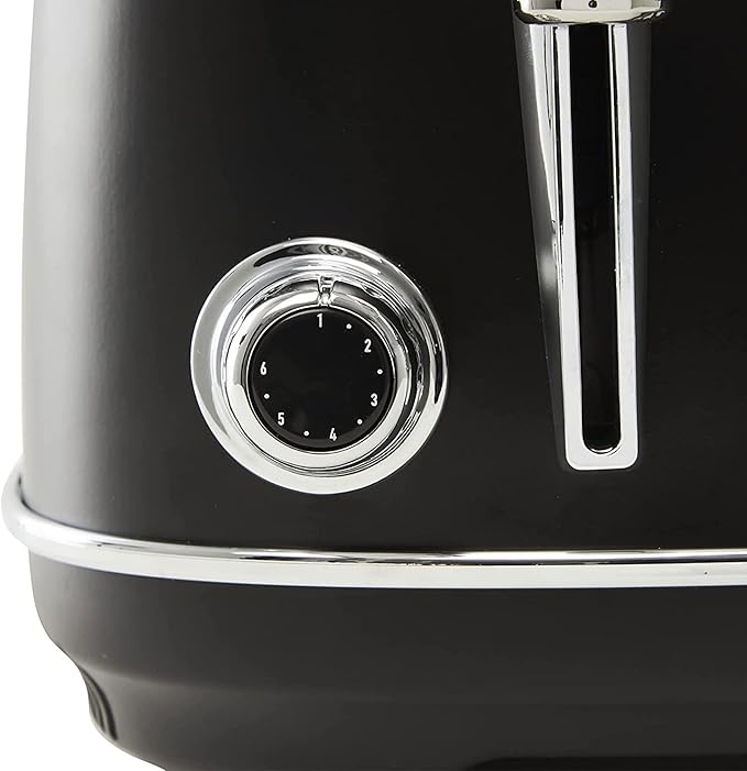 Haden Heritage 4 Slice Wide Slot Stainless Steel Toaster with Adjustable Browning Control & Non-Slip Feet, Black & Chrome