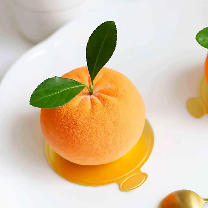 OCPO KITCHEN Orange Silicone Mold for Baking Mousse Cake, Candy, Chocolate, French Fruit Dessert, Pastry, Cupcake, Ice Cream, Pudding, Cake Decoration Mold, 3D Orange Shape (12-Cavity)