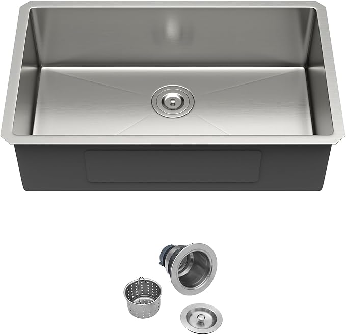 30 Inch Undermount Kitchen Sink - 30 x 18 Kitchen Sinks Undermount 16 Gauge Single Bowl Stainless Steel Under Mount Handmade Basin with Offset Drainer