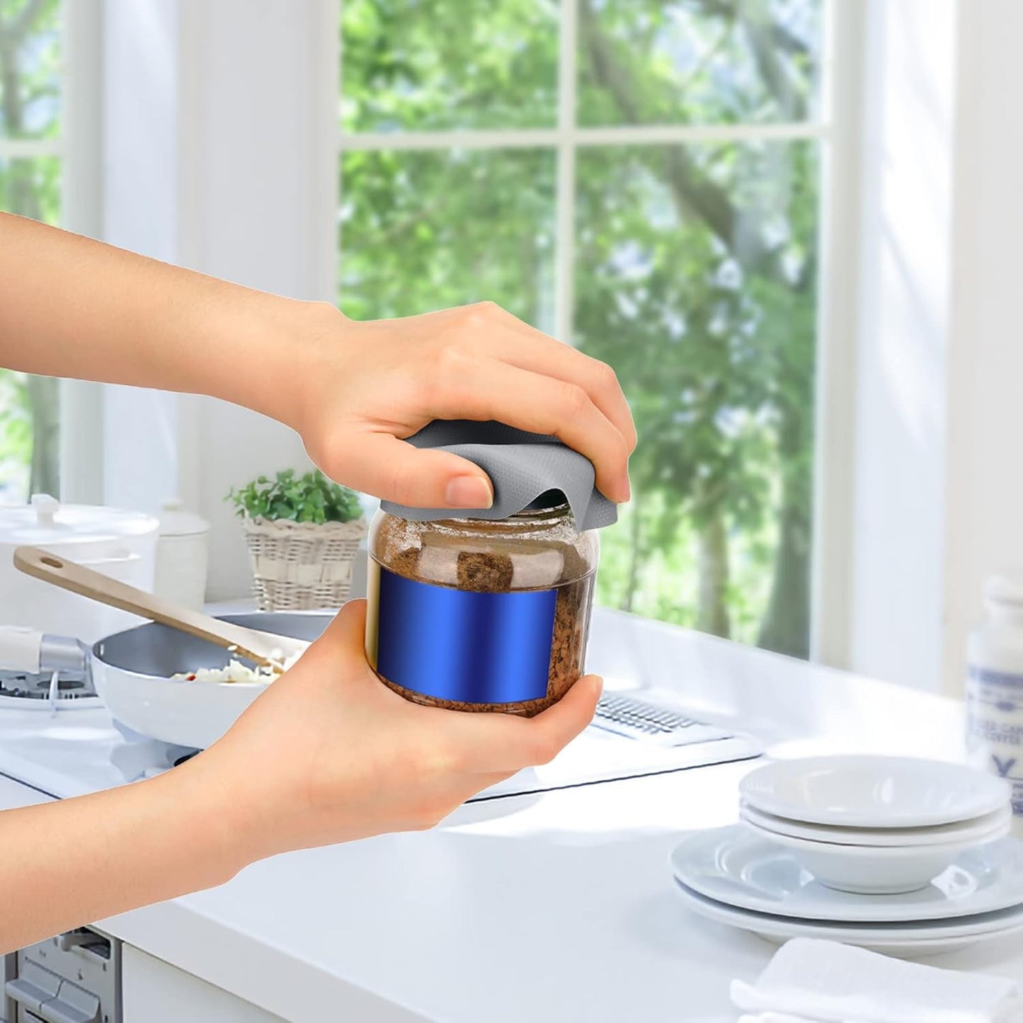 Leezmark 6pcs Jar Openers, Rubber Jar Opener Gripper Pads Kitchen Coasters Multi-function Jar Opener for Seniors with Arthritis Weak Hands(Gray, Blue)
