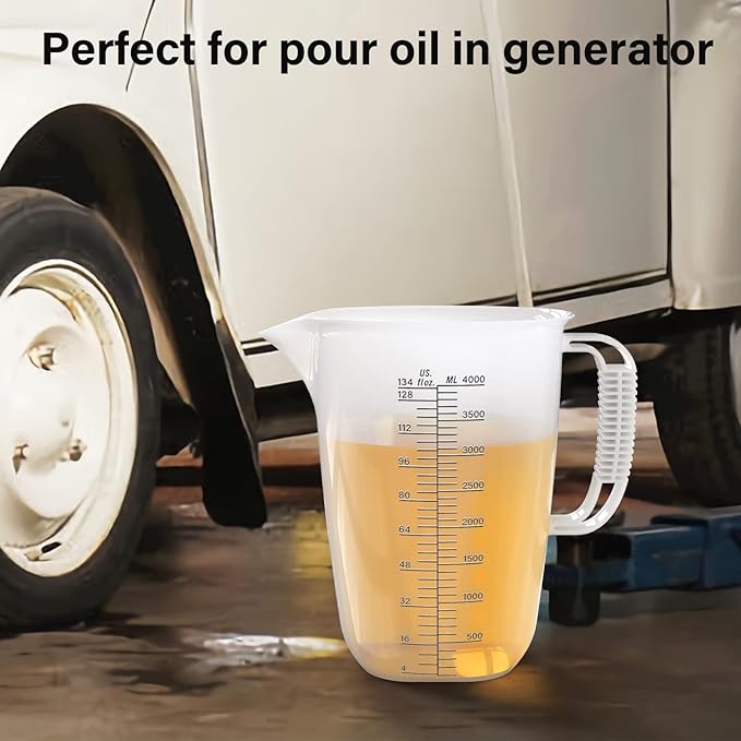 Luvan 1 Gallon Measuring Pitcher, Large Measuring Cup with Spout and Handle, 134oz Plastic measuring pitcher with Conversion Chart, 1 Gallon Measuring Container for Motor Oil, Chemicals, Pools, Lawns