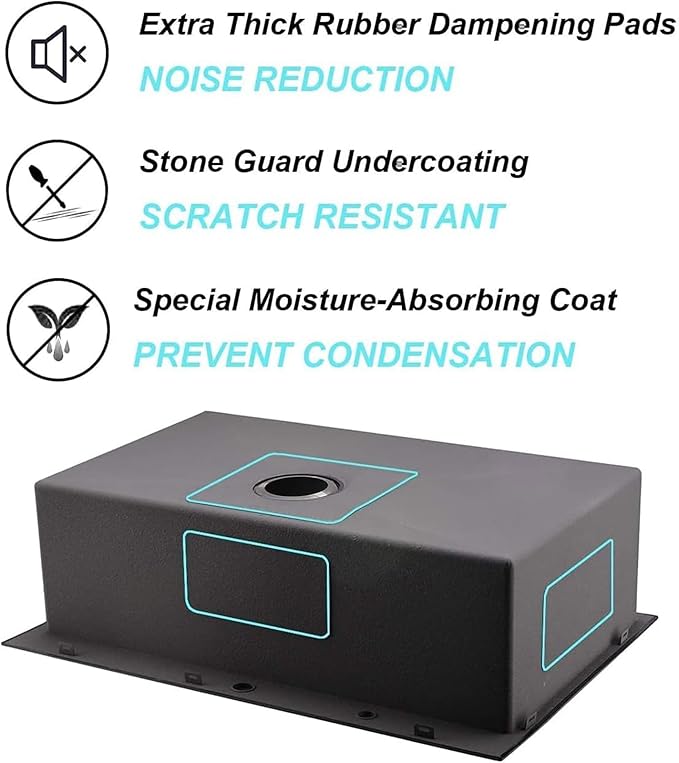 25x22 Inch Black Drop In Kitchen Sink, 25 Inch Gunmetal Black RV Laundry Utility Sinks, Top Mount 16 Gauge Stainless Steel Single Bowl Deep Small Kitchen Sink