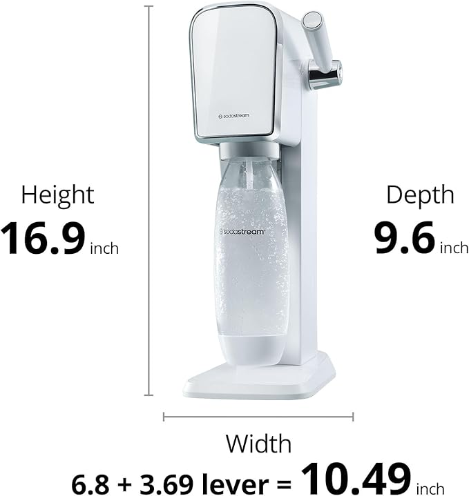 SodaStream - ART Sparkling Water Maker | STARTER KIT | CQC CO2 system | Includes 1x CO2 Cylinder, 1x32 & 1x16 Fl Oz Dishwasher Safe Bottles, 1x Bubly Flavor Drop | Combine with Pepsi Flavors | White