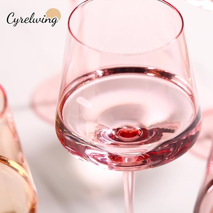 Hot Pink Wine glasses set-Magenta&Blush Pink Colored Wine Glasses Set of 6 Gifts for Women Hand-Blown Colored Morden Crystal Glassware for Lady Bachelorette,Party,Celebration,Birthday