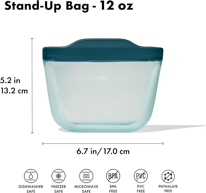 OXO Good Grips Silicone Reusable Bag – Stand-Up Snack (12 oz) – Lagoon