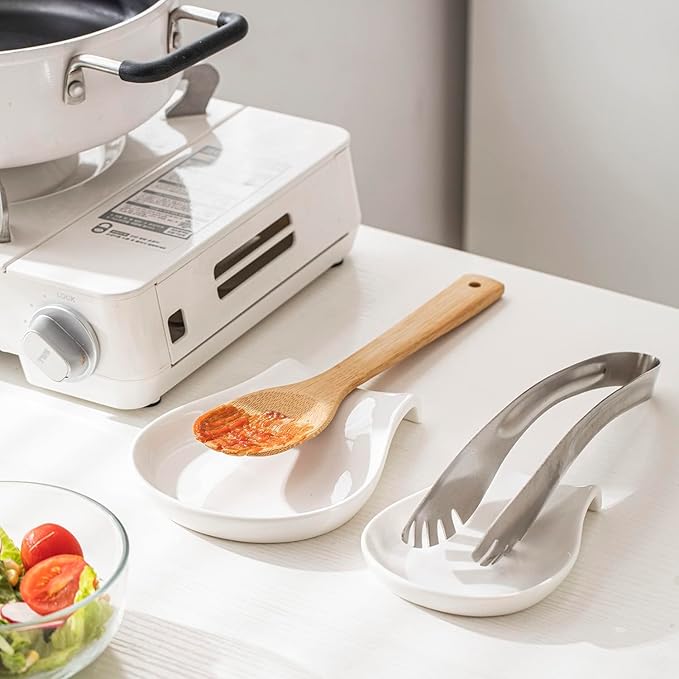 Spoon Rest, 4.5 Inches Spoon Holder for Kitchen Counter Porcelain, White Spoon Rest for Stove Top, Kitchen Utensils Accessories, Set of 1, White
