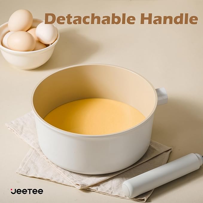 JEETEE Ceramic Cookware Sets 17pcs, Pots and Pans Set Non Stick, Healthy Induction Kitchen Cooking Set with Removable Handles, Stackable Pots Pans, Oven Safe, PFOA/PFOS Free, Beige