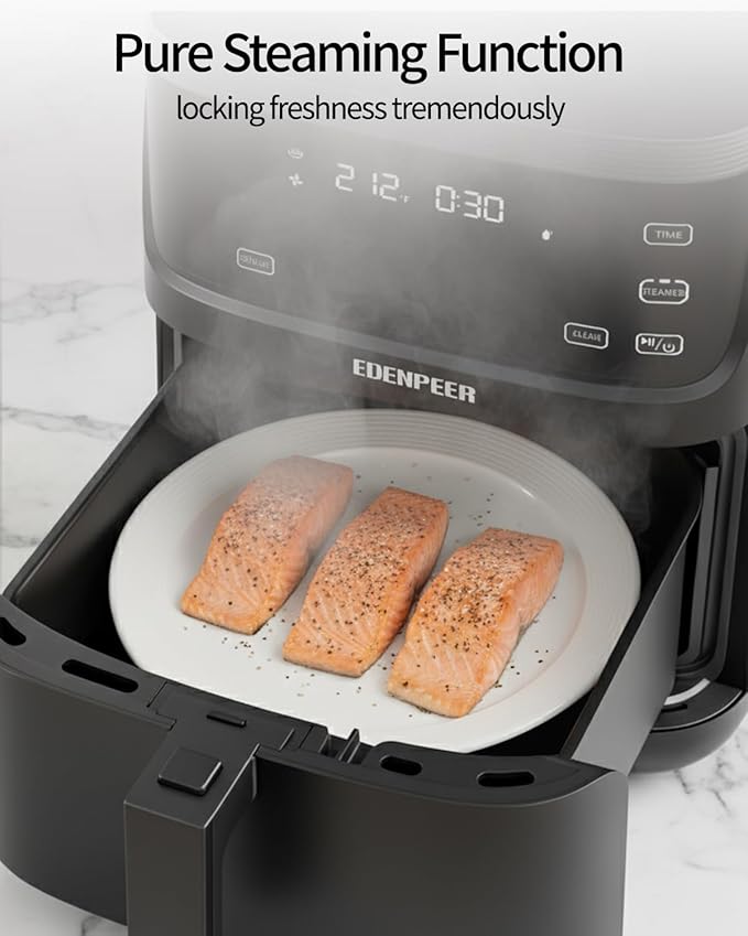 12-IN-1 Large Air Fryer, Non Toxic Steam Air Fryers with Superior Airflow, Self-Cleaning Smart Digital Air Fryer, Air Fry, Roast, Reheat, Dehydrate, Air Crisp Technology with 420F, 7.5 QT