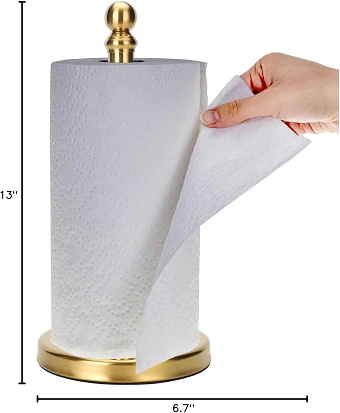 Gold Paper Towel Holder Countertop, Standing Paper Towel Roll Holder for Kitchen Bathroom, with Weighted Base for One-Handed Operation (Gold)