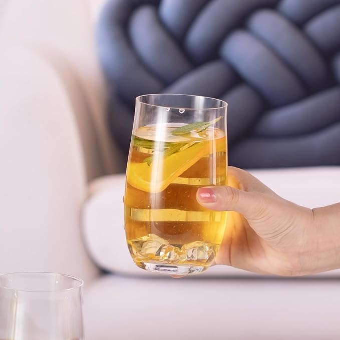 KAMMAK Drinking Glasses Set of 2, 15oz Crystal Water Glasses, Everyday Tall Glass Cups, Highball Glass for Cocktail, Juice, Mojito, Iced Tea, Kitchen and Bar Glassware Gifts,Collins Glasses