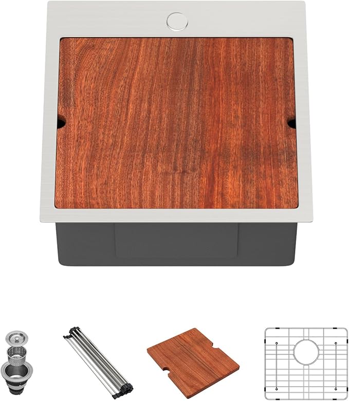 Lordear Stainless Steel Bar Sink 18 Inch Drop In Kitchen Sinks 16 Gauge SUS304 Prep Bar Sink RV Wet Small Kitchen Sinks Indoor Outdoor 18x18x9 Inch