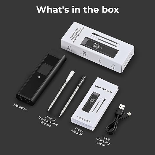 BlueSwan Wireless Smart Digital Bluetooth Meat Thermometer 820 ft Range with 2 Color Probes for Cooking, Grill, Smoker, Oven, 48Hr Battery, Magnetic Design for BBQ Accessories Stocking Stuffers