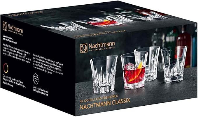 Nachtmann Classix Double Old-Fashioned Glass, Set of 4, 11-Ounce, Lowball Cocktail Glasses European-Made Crystal, Dishwasher Safe, Professional Quality Cocktail Glass Gift Set