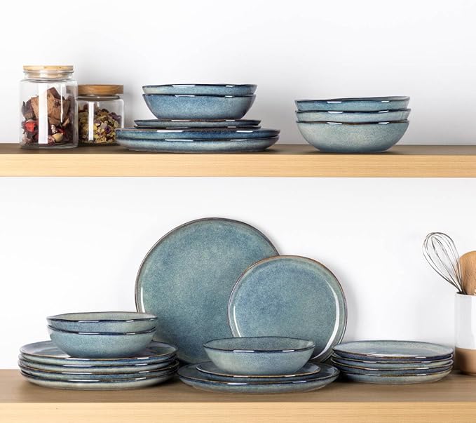 AmorArc Ceramic Dinnerware Sets,Handmade Reactive Glaze Stoneware Plates and Bowls Sets,Highly Chip and Crack Resistant | Dishwasher & Microwave Safe Dishes Set,Service for 6 (18pc)