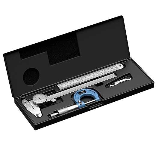 HDLNKAK Dial Caliper 0.001” / Micrometer 0.001” and Stainless Steel Ruler, Precision Caliper with Watch 0-6" Range, 0-1" Alloy Precision Micrometer Mechanical Toolkit Set