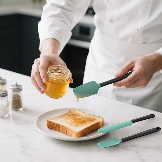 Coukre Silicone Spatula Set of 5,High Heat Resistant, Food Grade Silicone, Upgraded Extended Reinforced Handle,Dishwasher Safe, for Baking, Cooking (Aqua Green Black, Color block)