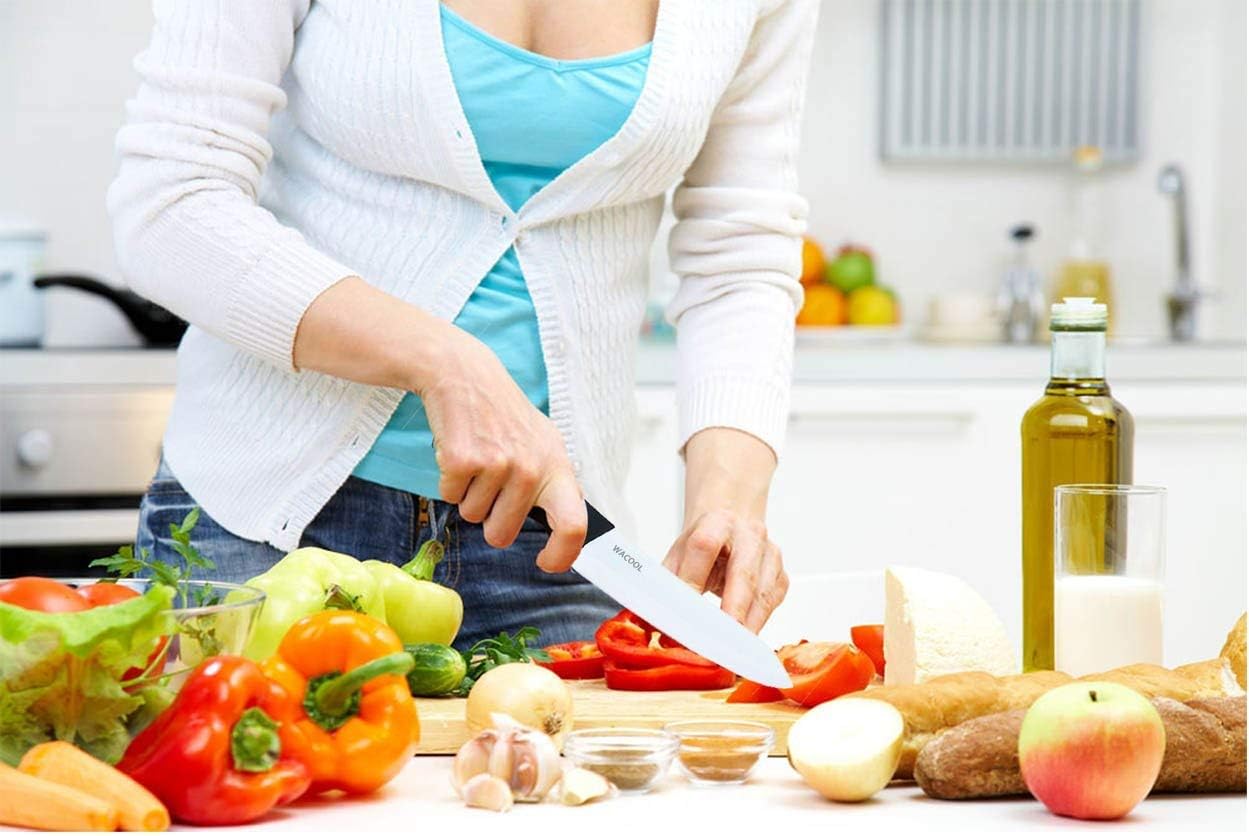 WACOOL Ceramic Knife Set 3-Piece (Includes 6-inch Chef's Knife, 6-inch Bread Knife and 4-inch Fruit Paring Knife), with 3 Knife Sheaths for Each Blade (Black Handle with Bread Knife)