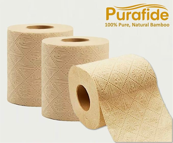 100% Bamboo, thick 3-ply toilet paper, tree-free, unbleached, sustainable, 300 sheets per roll (TP 24)