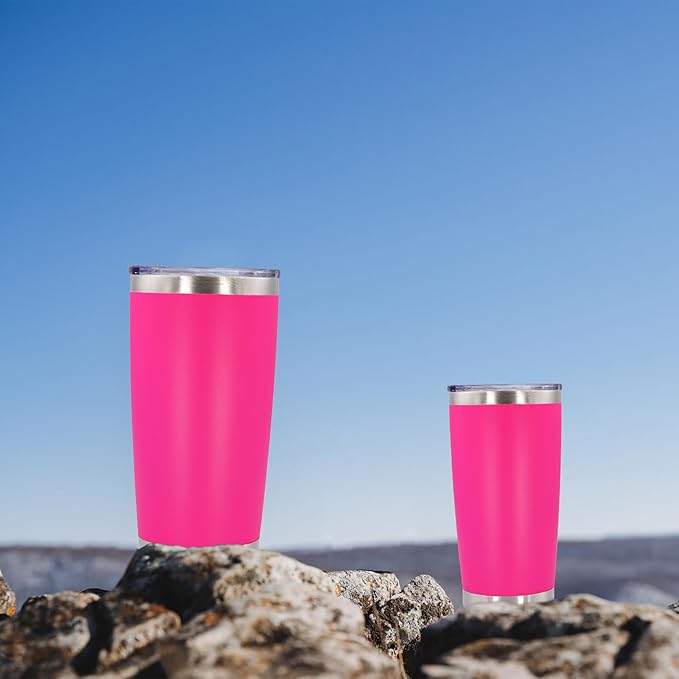 20oz Tumbler Bulk Stainless Steel Tumblers with Lid Vacuum Insulated Double Wall Travel Coffee Mug Powder Coated Tumbler Cup for Hot and Cold Drinks(Hot Pink, 1 pack)
