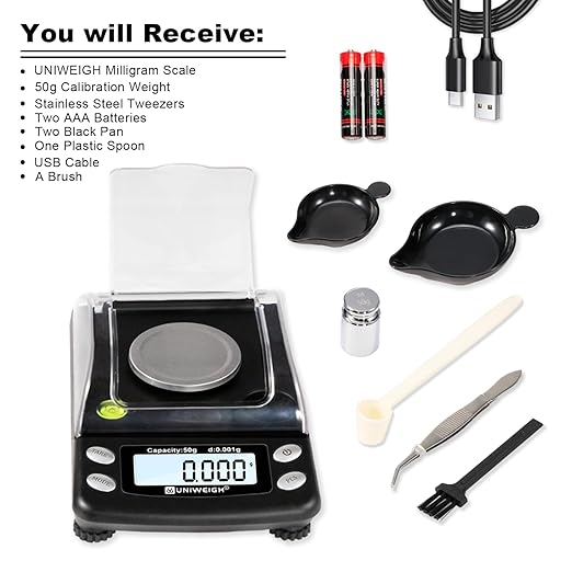 Digital Milligram Scale Accurate 0.001g/50g,Precision mg Scale for Jewelry,Powder,Gold,Gem,Reloading Scale,Micro Gram Scale with 6 Units,Tare,Cal Weight,Pocket Scale with USB&Battery Powered