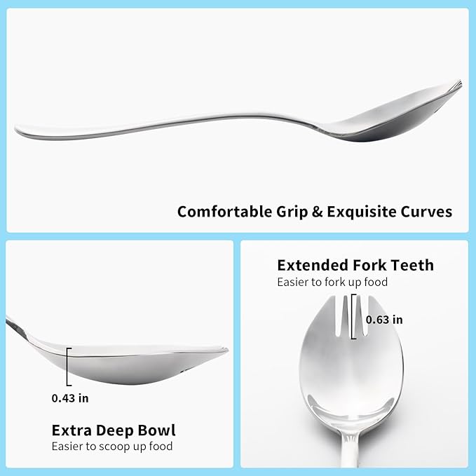 Alata Sporks, 8-Pack Food-grade Stainless Steel Sporks, 7.4 Inches Long Handle Salad Forks For Dessert, Ice Cream, Salad, Soup, Noodle, Spaghetti, Dishwasher Safe