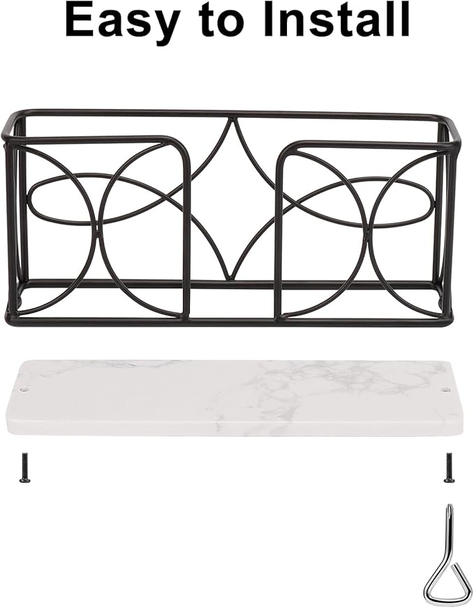 Napkin Holder with Marble Base, Guest Towel Paper Dispenser for Table, Modern Metal Napkin Stand, Ideal for All Bathroom Vanity, Kitchen Decor Accessories (Matte Black, 4 Inch)