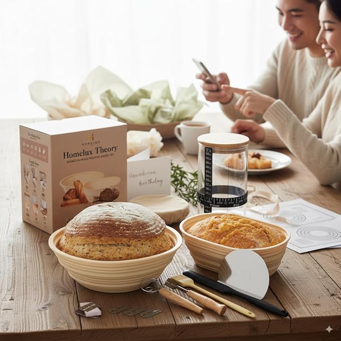Sourdough Starter Kit, 14pcs Bread Making Kit & Sourdough Bread Baking Supplies Kit, Banneton Basket Kit for Sourdough Proofing with Bread Baking bowl for Artisan Breads (Green) by HOMELUX THEORY