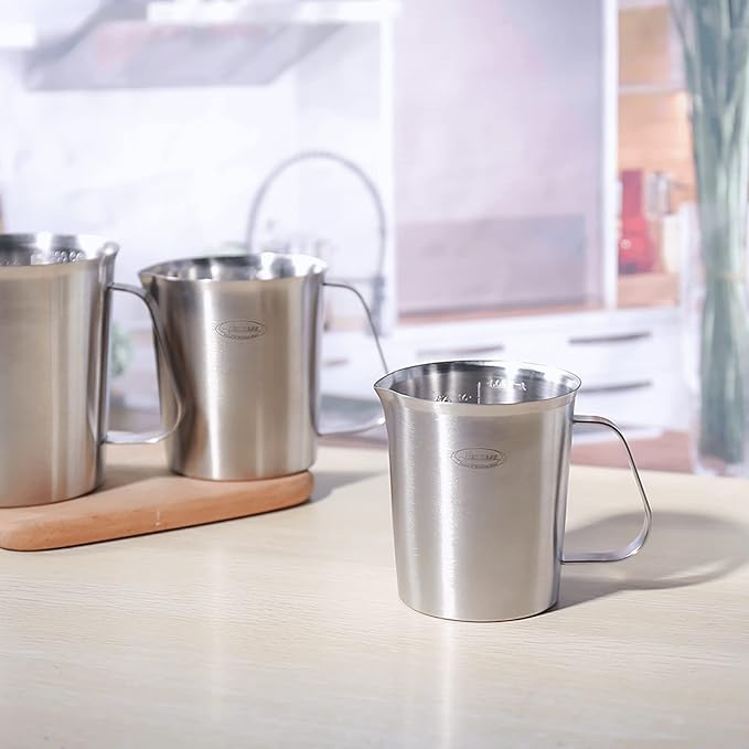 Newness Stainless Steel Measuring Cup, Metal Measuring Cup with Handle (Upgraded, 3 Marking Including Cup/ML/Ounce Scale), 16 Ounces (0.5 Liter, 2 Cup)