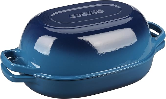 Enameled Cast Iron Oval Dutch Oven Pot with Lid, Dutch Oven for Sourdough Bread Baking, Oval Bread Pan, 7qt, Lake Blue