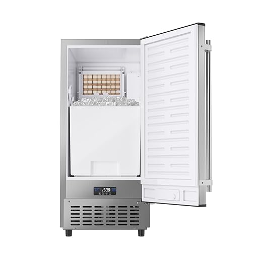 Coolake 15 Inch Wide Under Counter Ice Maker, 80lbs/Day Built-in Freestanding Ice Machine with 25lbs Storage Bin, Stainless Steel Self-Cleaning LCD Panel, Under Cabinet Ice Maker for Home Office