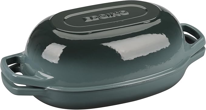 Enameled Cast Iron Oval Dutch Oven Pot with Lid, Dutch Oven for Sourdough Bread Baking, Oval Bread Pan, 5qt, Slateblue