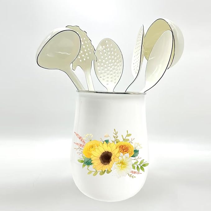 White Soup Ladle Spoons 12.2 Inch Big Serving Cooking Spoons Enamel Steel Stew Gravy Ladles for Serving