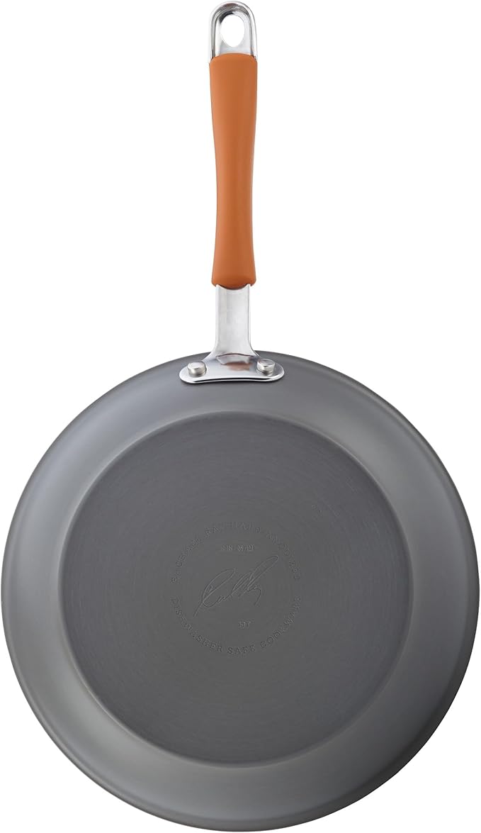 Rachael Ray Cucina Dishwasher Safe Hard Anodized Nonstick Cookware Pots and Pans Set, 12 Piece, Gray with Orange Handles