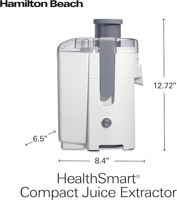 Hamilton Beach HealthSmart Juicer Machine, Compact Centrifugal Extractor, 2.4” Feed Chute for Fruits and Vegetables, Easy to Clean, BPA Free, 400W, White (67501)