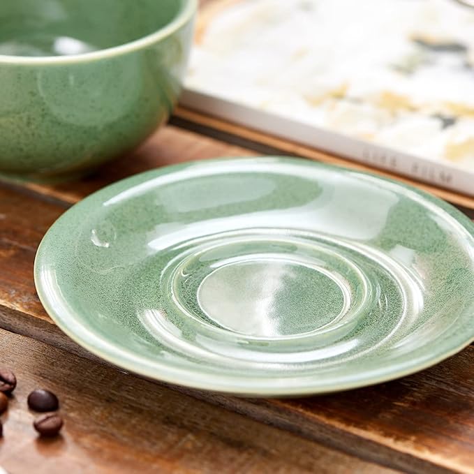 Vintage Design 12 oz Ceramic Latte Art Cappuccino Barista Cup with Saucer (Green)