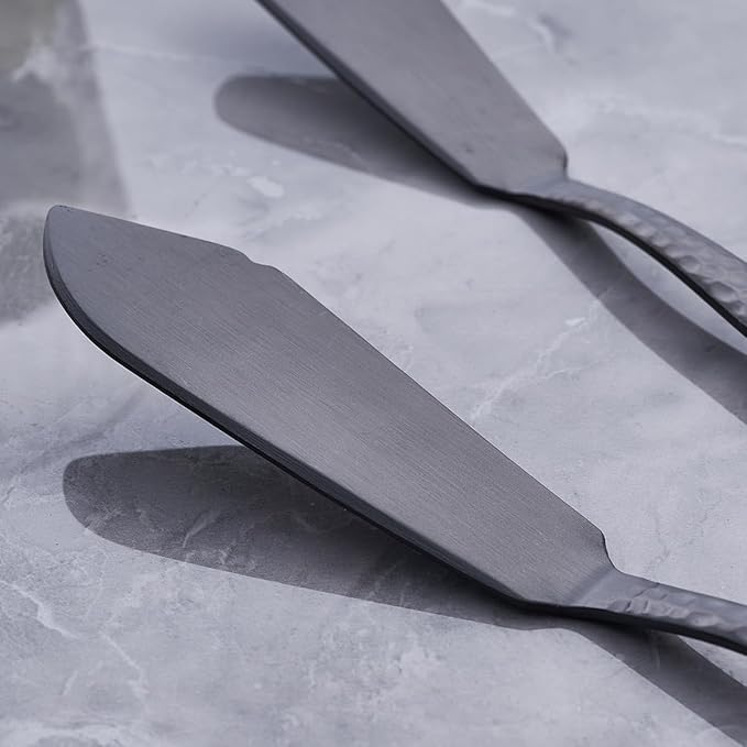 Stainless Steel Large Serving Set, Matte Black - 5-Piece Set Includes Spoon, Slotted Spoon, Fork, Pie Server and Butter Knife