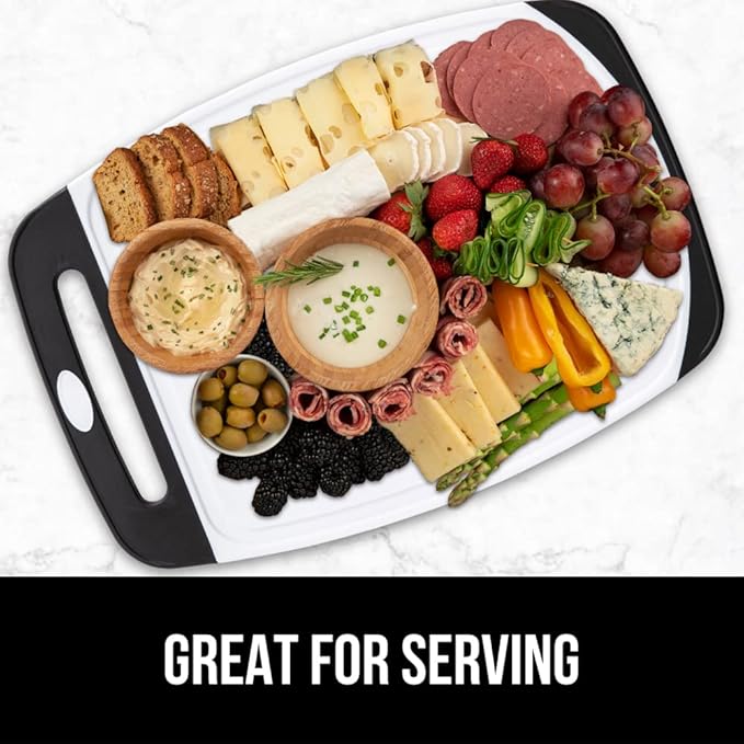 GORILLA GRIP BPA-Free Reversible Kitchen Cutting Board Set of 3, US Designed, Nonporous, Juice Grooves Catch Liquid, Slip Resistant Border, Durable Food Chopping Boards, Holiday Prep Essentials, Black