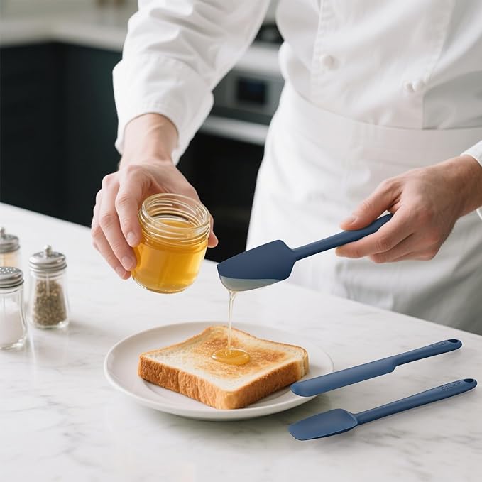 Coukre Silicone Spatula Set of 5,High Heat Resistant, Food Grade Silicone, Upgraded Extended Reinforced Handle,Dishwasher Safe, for Baking, Cooking (Pure Dark Blue, Color block)