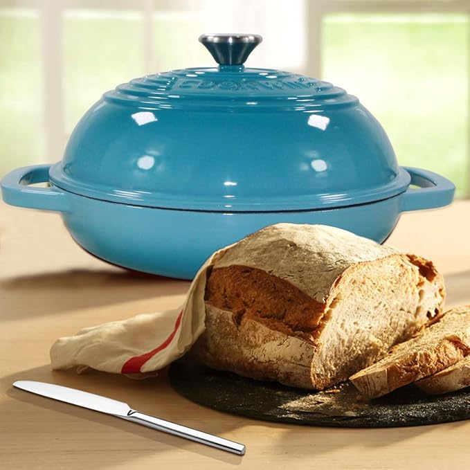 Enameled Cast Iron Dutch Oven with Lid,11" Bread Pan Baking Kit,6 Quart Enamel Bread Pan,Dutch Oven for Sourdough Baking-with Silicone Mat,Teal Thick Enamel Oven Pan-Gifts for Family
