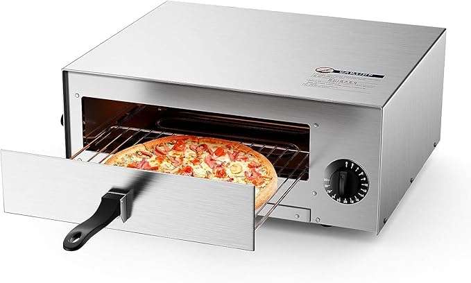GOFLAME 1450W Electric Pizza Oven, 12 Inch Stainless Steel Pizza Oven Countertop with Insulated Handle & Removable Tray, Commercial Pizza Maker for Restaurant Home Party