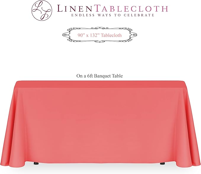 LTC LINENS Tablecloth 90 x 132-Inch Rectangular Polyester Tablecloth with Rounded Corners, Silver, (90132-010115)