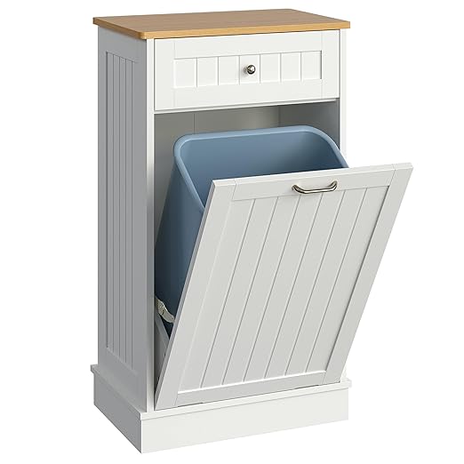Tilt Out Trash Bin Cabinet Dog Proof Trash Can Holder Kitchen Island Without Garbage Bin or Tilt Out Laundry Hamper (White)