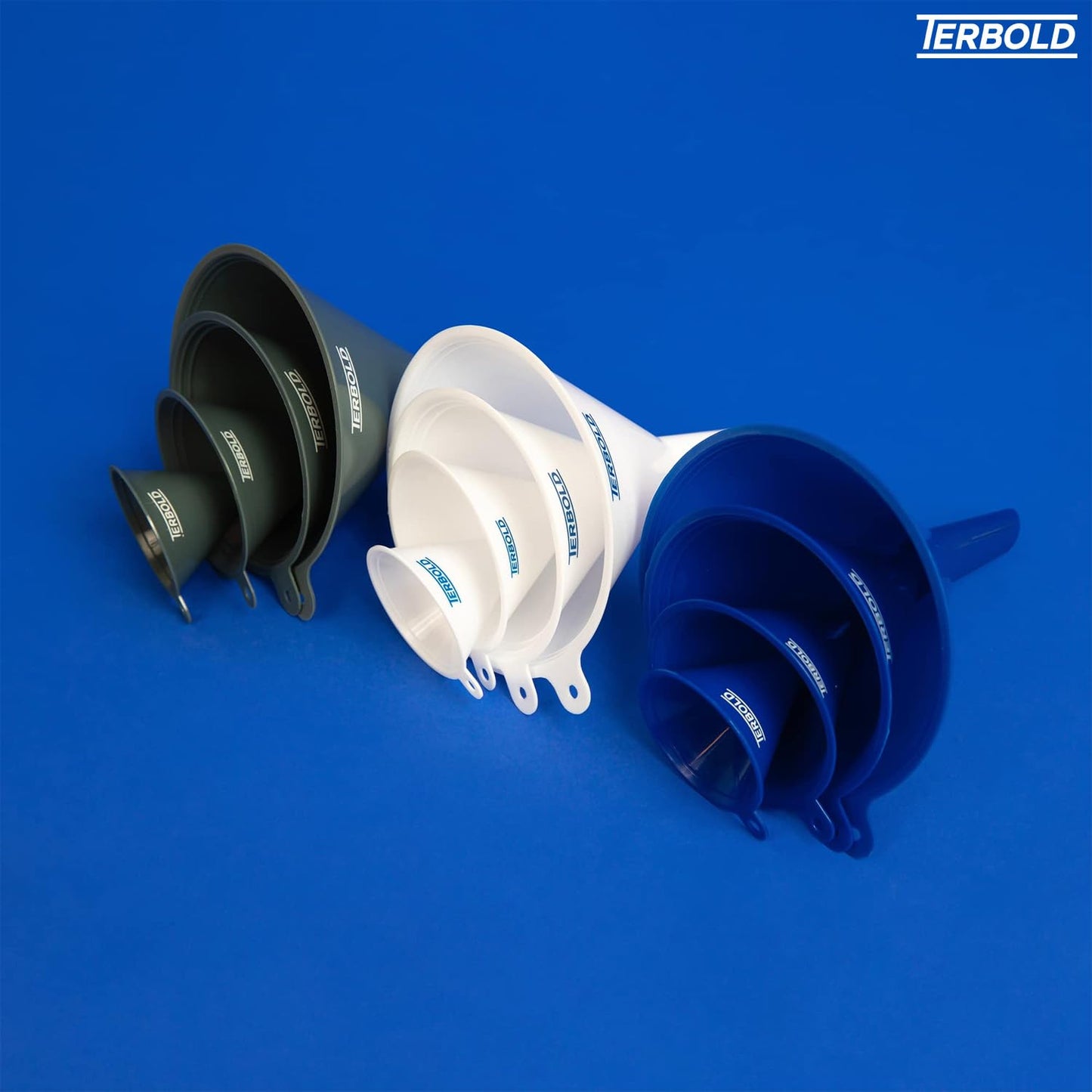 4pc Funnel Nesting Set in BPA Free Plastic for Kitchen Cooking, Car Oil, Home, or Lab Use (Blue)