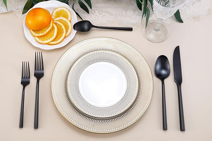 DEACORY Silverware Set Flatware Set Matte Black Cutlery Set Brushed Finished Hexagon Handle Heavy Stainless Steel 60 Pieces Dishwasher Safe Service for 12