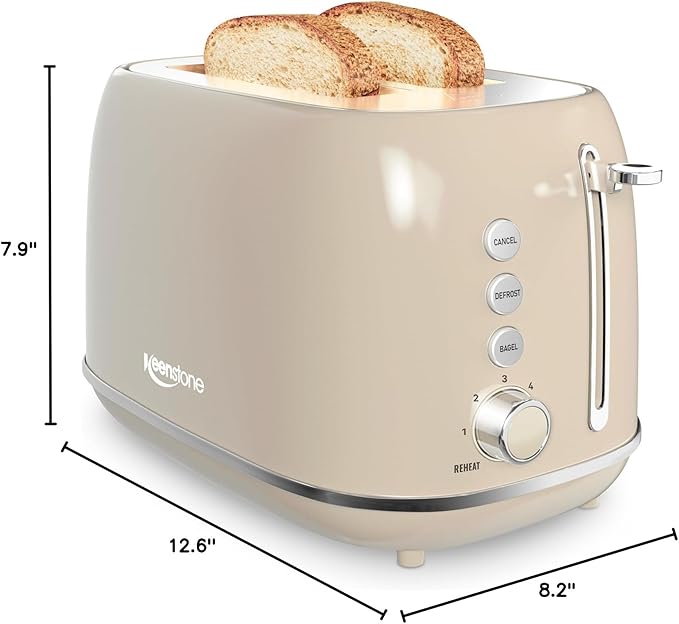 2 Slice Stainless Steel Toaster Retro with 6 Bread Shade Settings, Bagel, Cancel, Defrost Function, 2 Slice Toaster with Extra Wide Slot, Removable Crumb Tray, Tauge